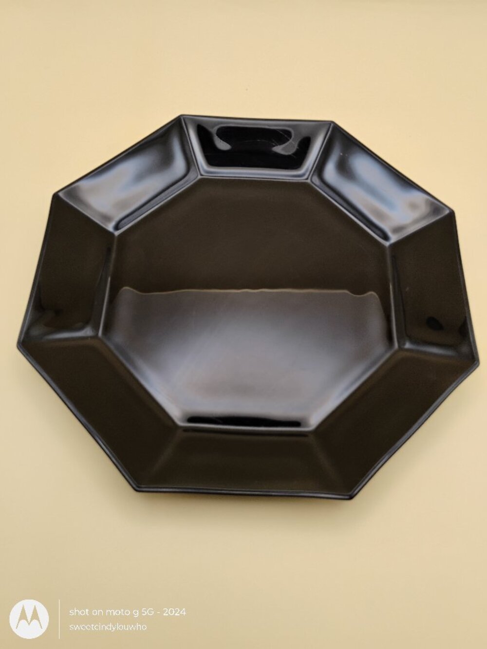vintage Arcoroc black glass octagon shaped salad bread plate minimalist goth 80s